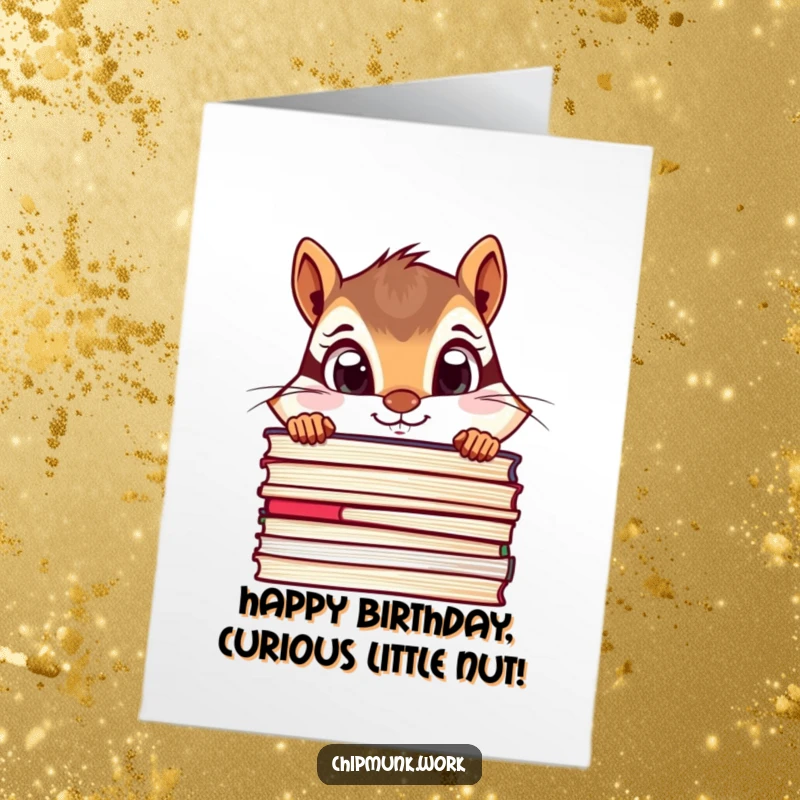 Funny Free Printable Birthday Card featuring a chipmunk peeking over files with curious eyes, perfect for desk humor.
