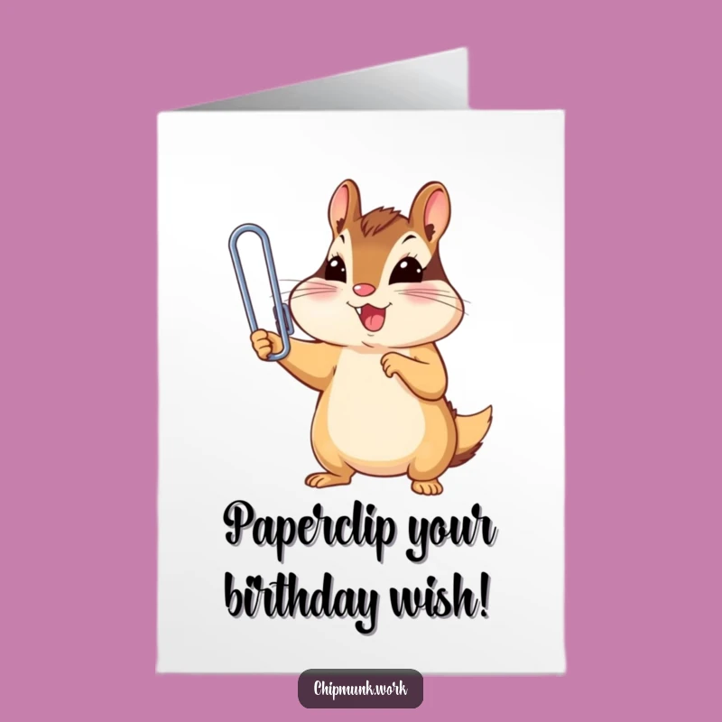 Free Printable Birthday Card: Chipmunk Paperclip Champ, Funny Downloadable Gift for Success