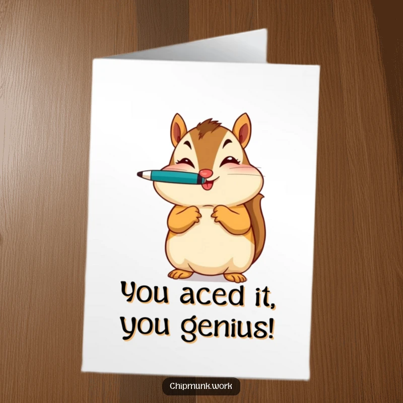 Funny Free Printable Congratulations Card: A chipmunk with a playful wink balances a pen on its nose, celebrating your big win!