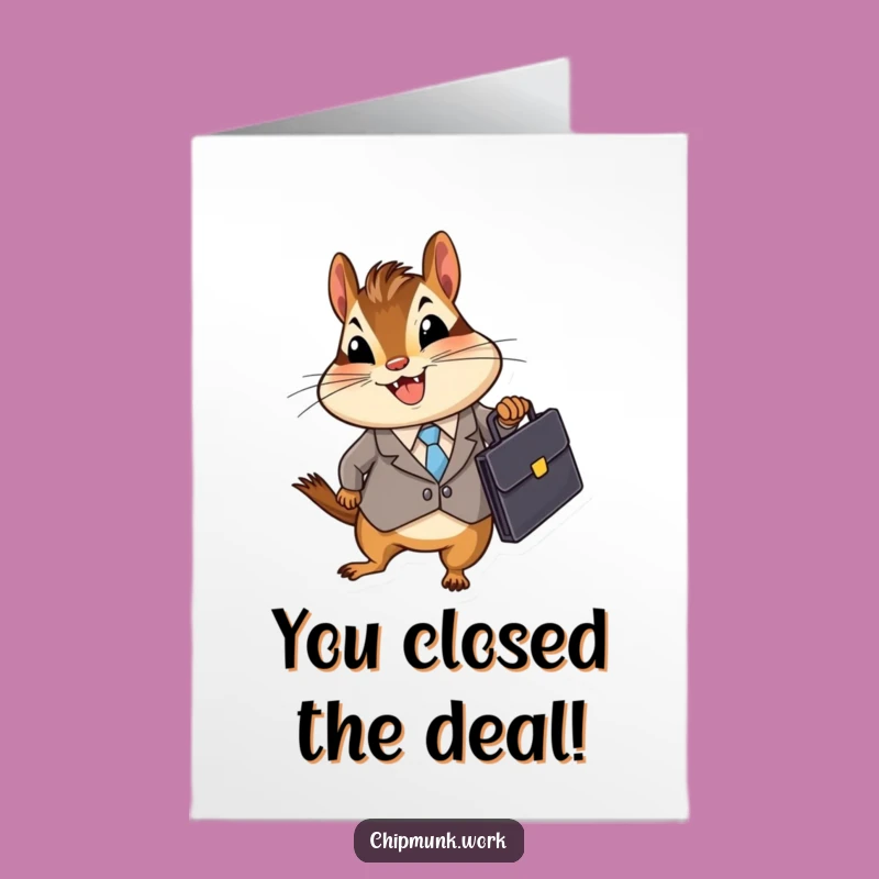 Free Printable Congrats Card: Business Chipmunk Ready to Celebrate Your Big Win