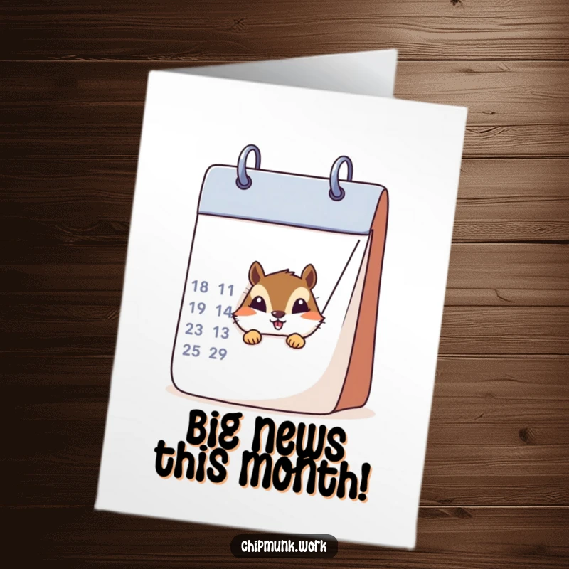 Funny Free Printable Congrats Card: Chipmunk peeks playfully from behind a calendar, celebrating an event.