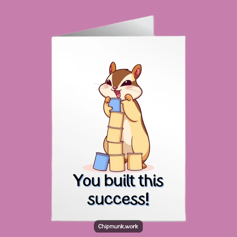Free Printable Congrats Card: Chipmunk's Cup Tower Success, Funny Downloadable