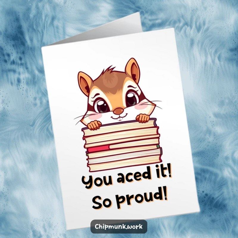 Free Printable Congratulations Card showing a chipmunk peeking curiously over files, celebrating a funny success.