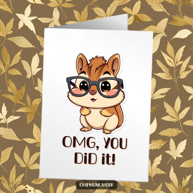 Funny Free Printable Congratulations Card: Amazed chipmunk with huge glasses, mouth agape in utter surprise.