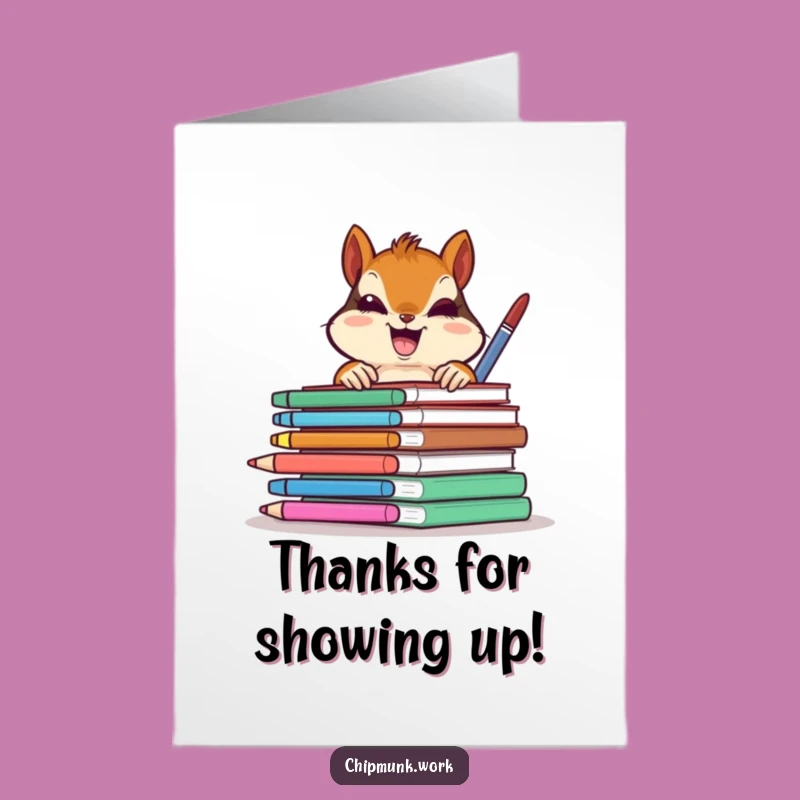 Free Printable Thank You Card: Chipmunk Office Peek, Funny Downloadable Gratitude Gift