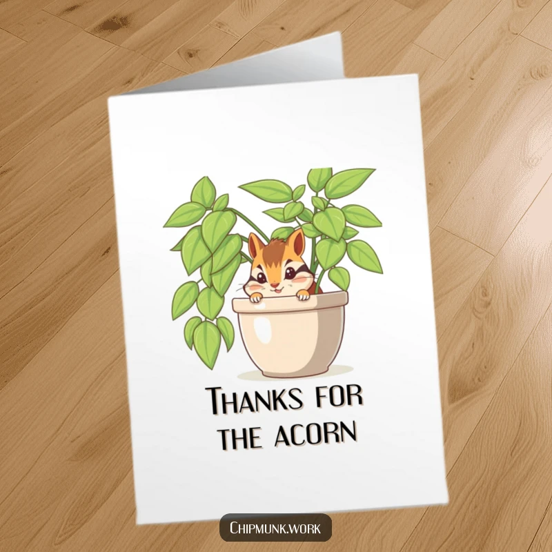 Funny Free Printable Thank You Card: A cute chipmunk surprises from behind an office plant, conveying heartfelt thanks.