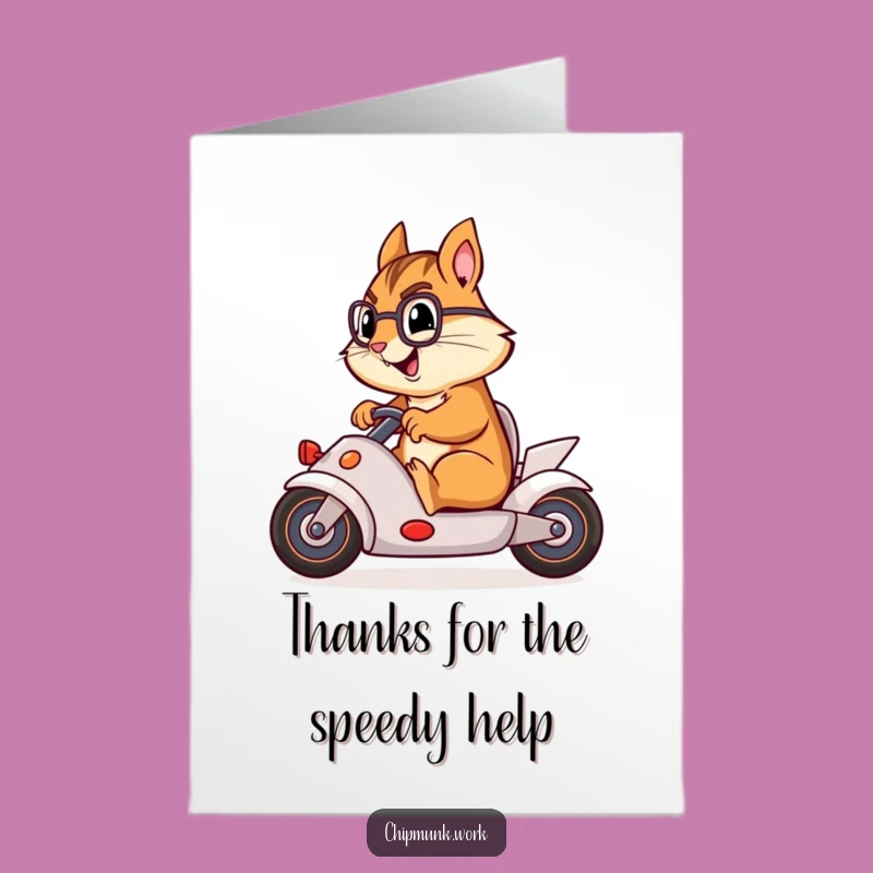 Free Printable Thank You Card: Chipmunk Race Car Chair, Cheerful Thanks Downloadable Gift