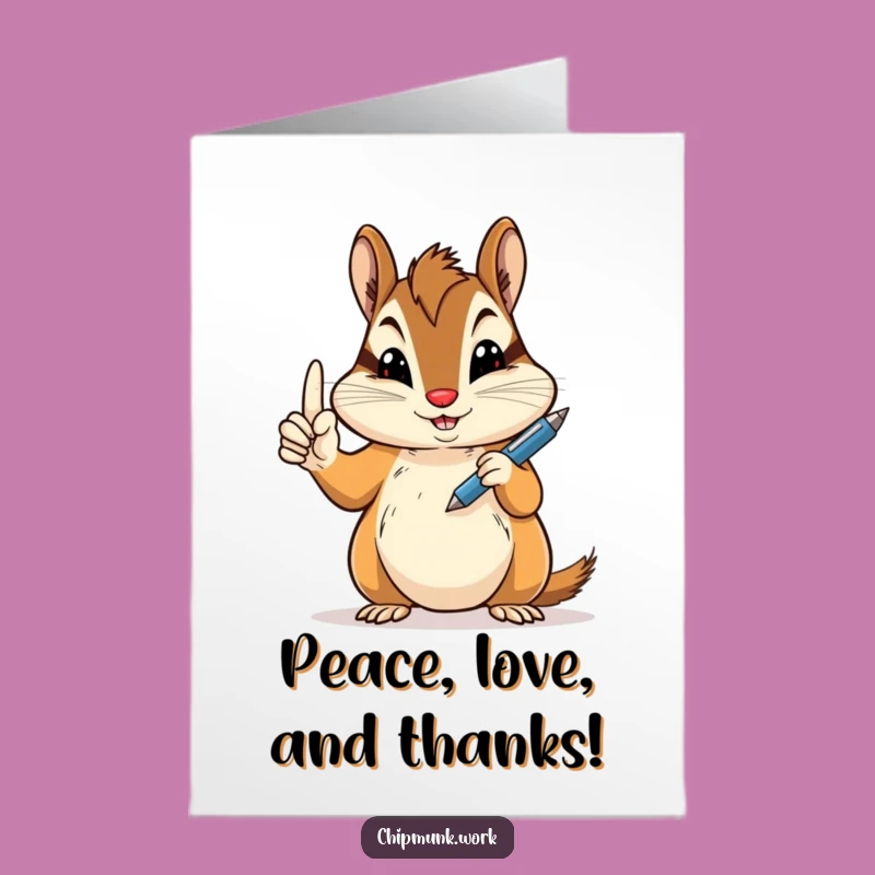 Free Printable Thank You Card: Chipmunk Pen Peace, Funny Downloadable