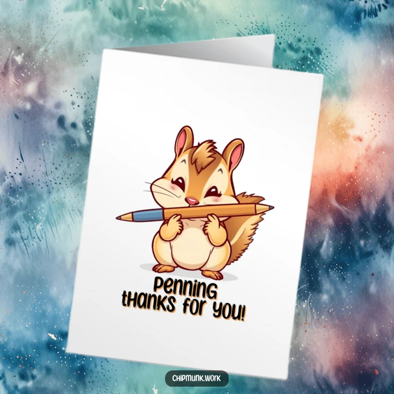 Funny Free Printable Thank You Card: A chipmunk with a sly wink balances a pen on its nose, humorously conveying your sincere appreciation.