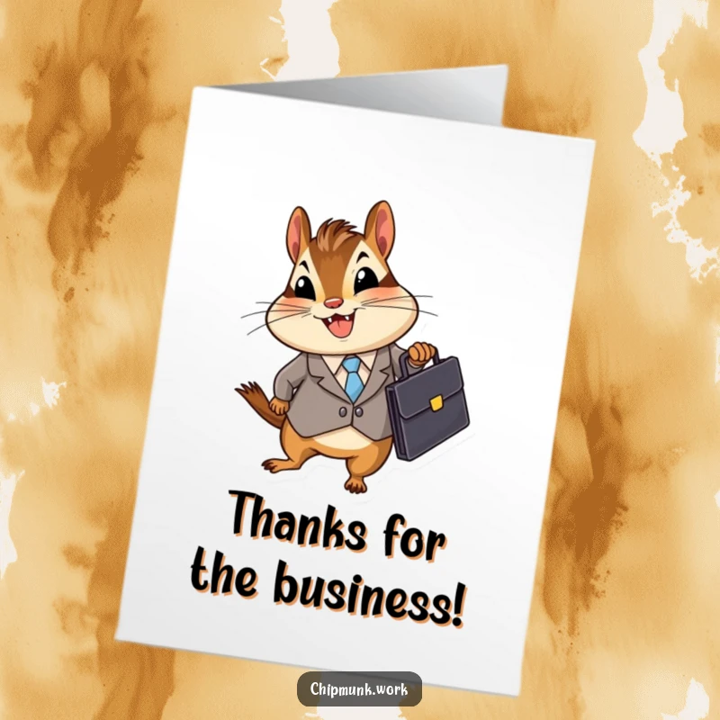 Free Printable Thank You Card: A chipmunk in a business suit holding a briefcase, offering thanks in a formal, humorous way.
