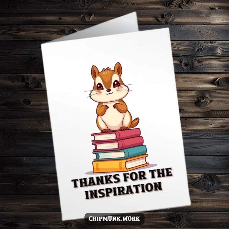 Funny Free Printable Thank You Card: A chipmunk stands on small books, expressing gratitude with a cheerful, bookish demeanor.