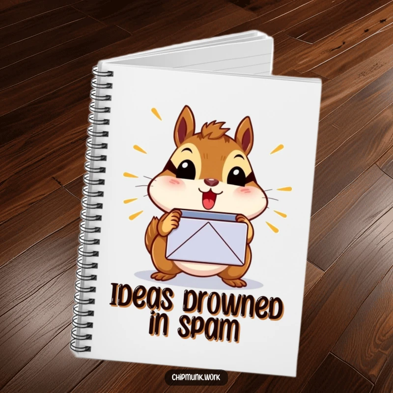 Funny surprised chipmunk notebook with a chipmunk shocked by a bursting inbox icon, ideal funny gift.