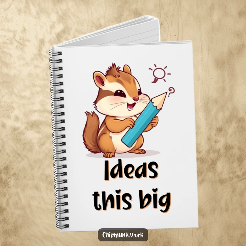 Funny chipmunk notebook, holding a giant pencil, ready to sketch down hilarious and silly ideas, perfect for note-taking.