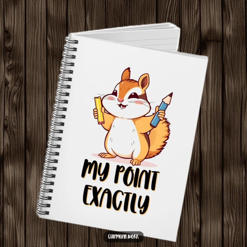 Funny chipmunk notebook, a triumphant rodent holding a newly sharpened pencil, ready to jot down important notes and ideas.