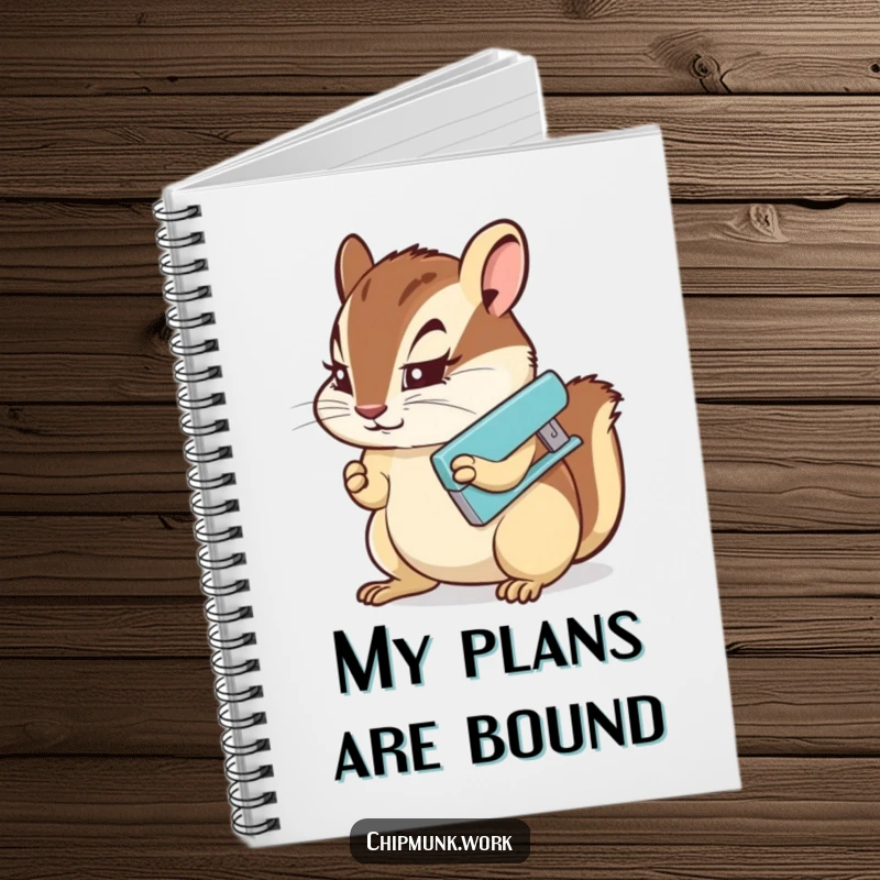 Funny Notebook: A chipmunk with a determined expression using a miniature stapler, inspiring organized note-taking.