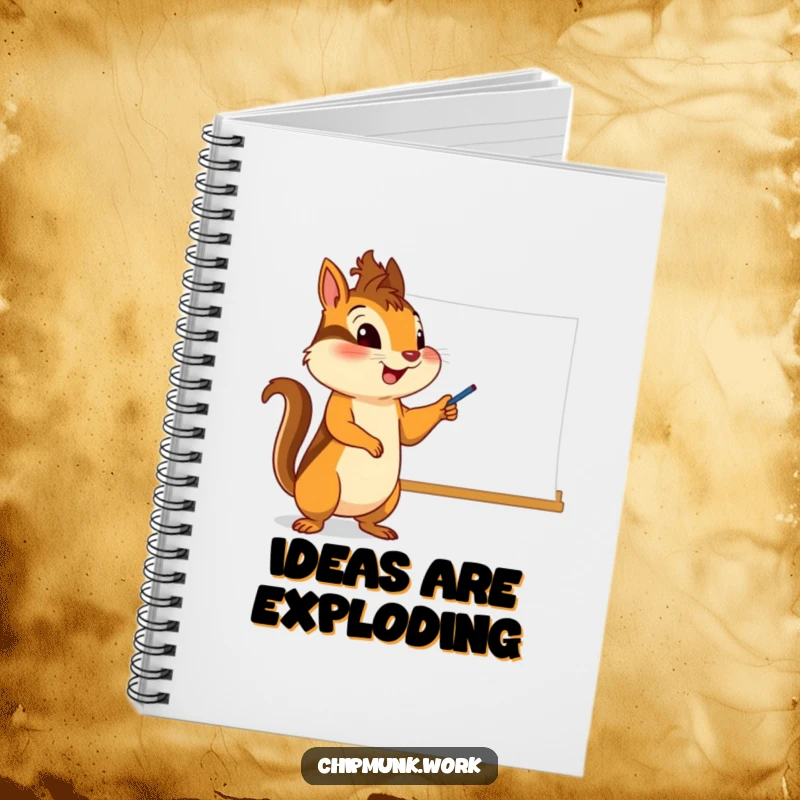 Funny chipmunk notebook, character enthusiastically pointing at a whiteboard, ideal for capturing ideas and plans humorously.