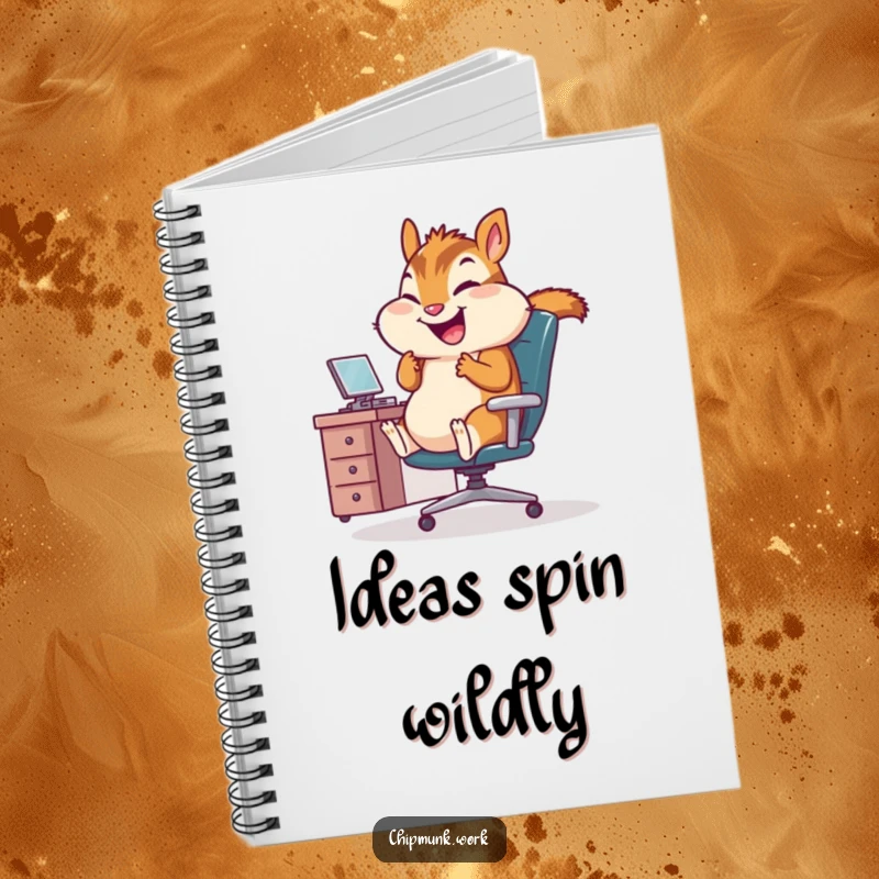 Funny Office Chipmunk Notebook: Cute notebook featuring a giggling chipmunk spinning in an office chair, perfect for work notes and ideas.