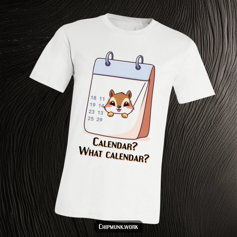 A chipmunk playfully peeks from behind a large calendar on this funny t-shirt, evoking curiosity and humor.