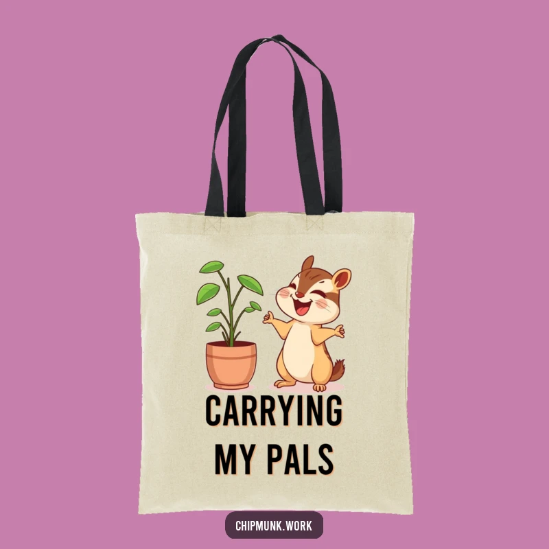 Funny Chipmunk Tote Bag: Carry Laughs with Plant Friend, Perfect Funny Gift
