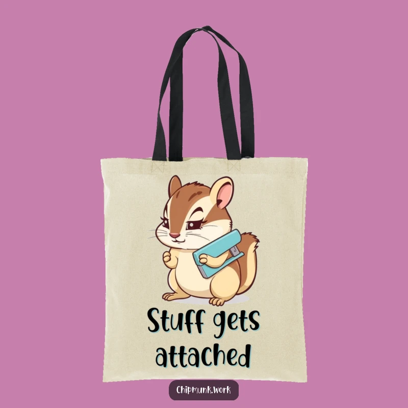 Funny Chipmunk Stapler Tote Bag: Determined Rodent's Office Carry-All