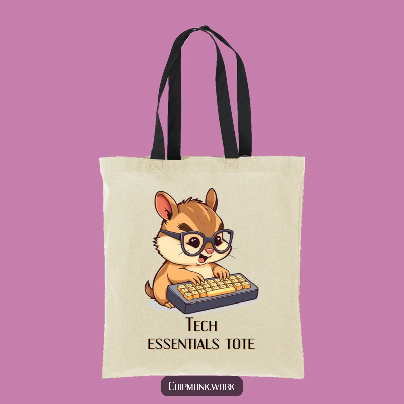 Funny Techie Chipmunk Tote Bag: Chibi Rodent's Fast Typing Gear